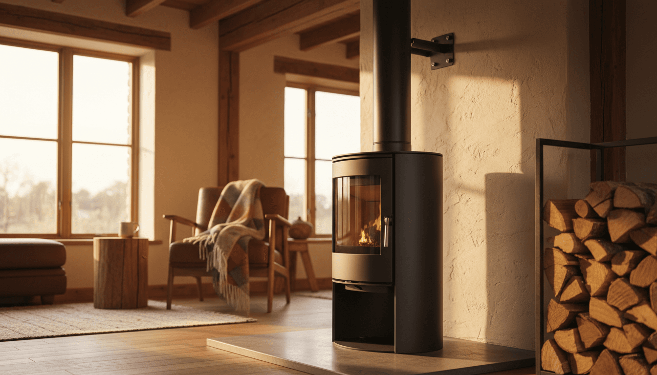 Stufa a legna moderna installata professionalmente in una casa a Piasco