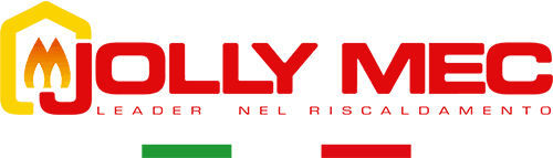 Logo Jolly Mec rosso con fiamma arancione, casa gialla e slogan leader nel riscaldamento.